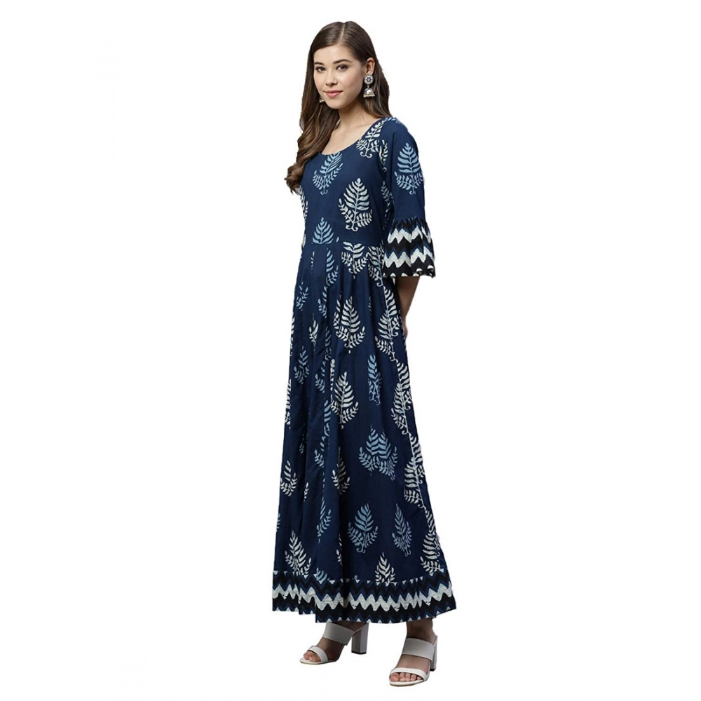 Cotton Printed Regular Kurti (Blue, Cotton) - Image 3