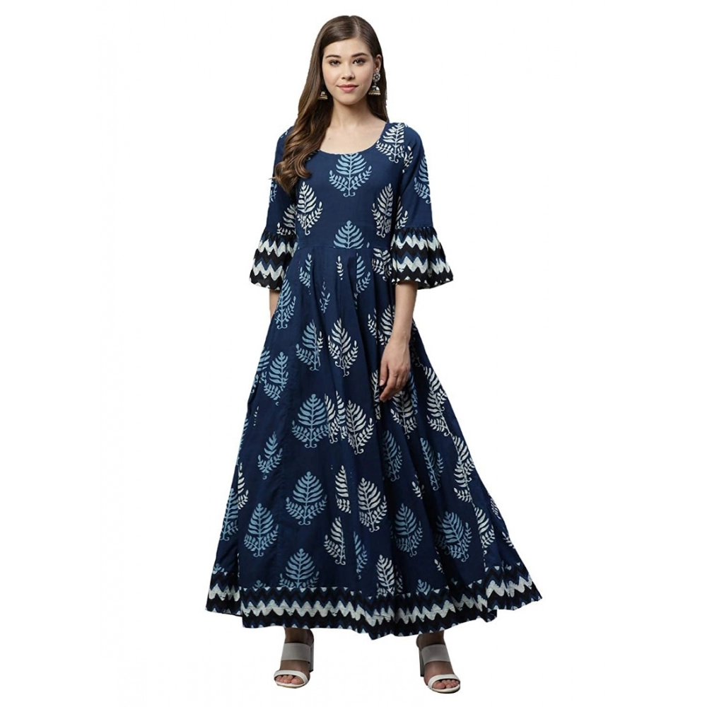 Cotton Printed Regular Kurti (Blue, Cotton)