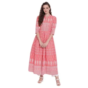 Cotton Printed Regular Kurti (Peach, Cotton)