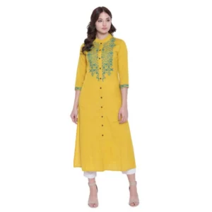 Khadi Embroidered Kurti (Yellow, Khadi)