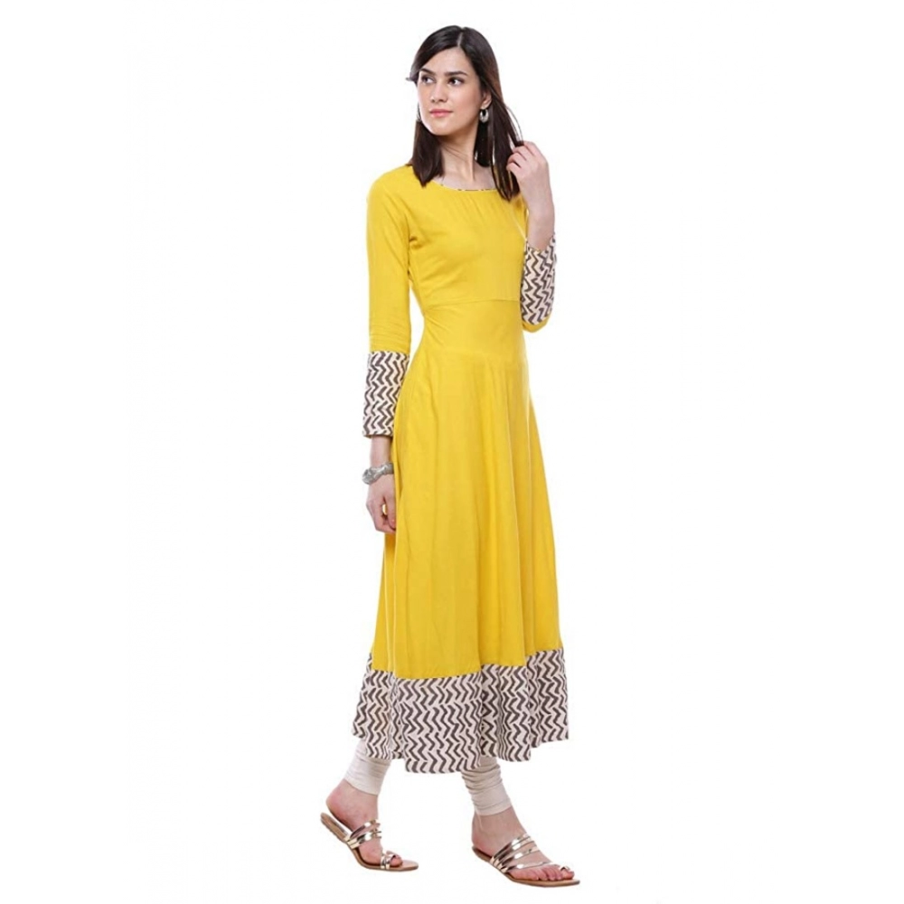 Rayon Printed Solid Anarkali Kurti (Yellow, Rayon) - Image 5