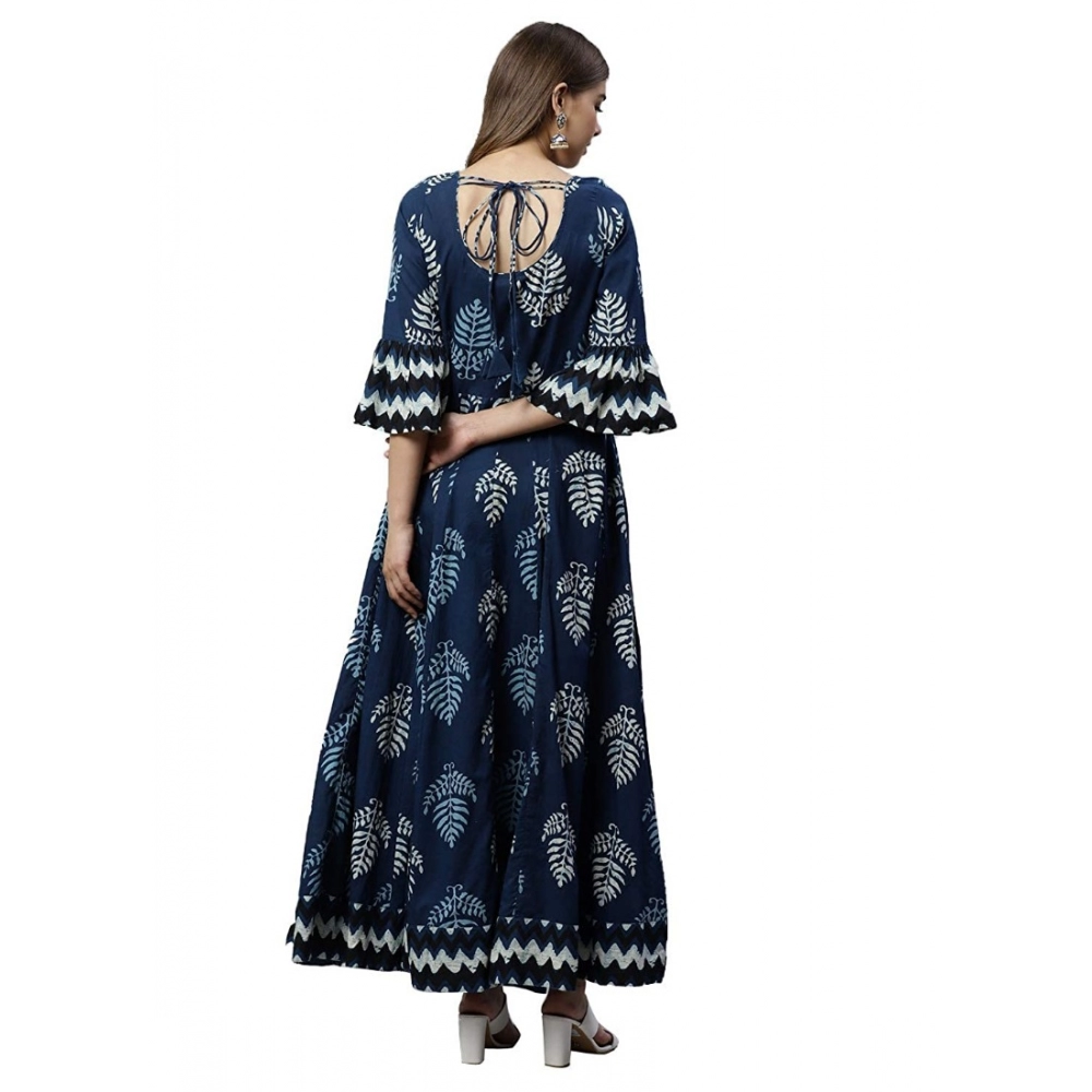 Cotton Printed Regular Kurti (Blue, Cotton) - Image 2