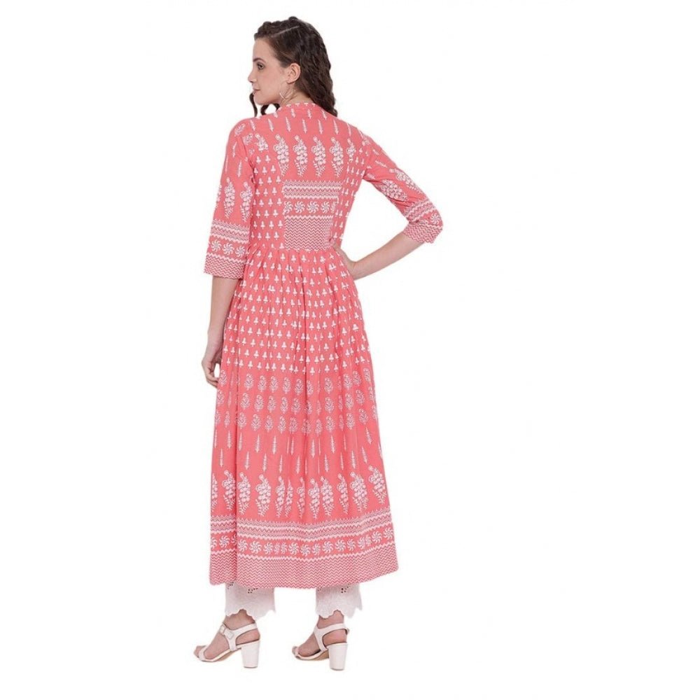 Women's Cotton Printed Regular Kurti (Peach, Cotton) - Image 5