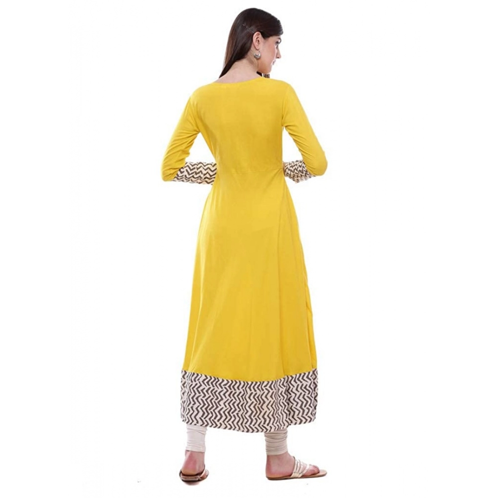 Rayon Printed Solid Anarkali Kurti (Yellow, Rayon) - Image 3