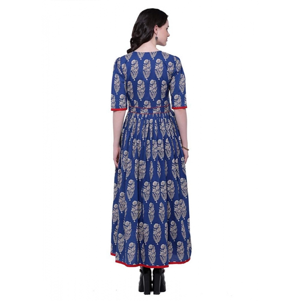 Cotton Printed Anarkali Kurti (Blue, Cotton) - Image 3