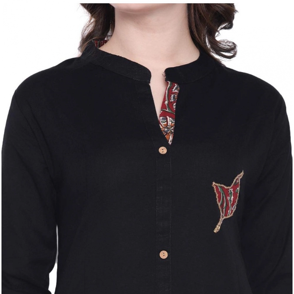 Khadi Printed A Line Kurti (Black, Khadi) - Image 2