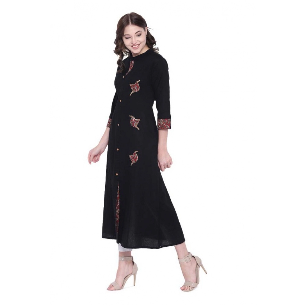 Khadi Printed A Line Kurti (Black, Khadi) - Image 5