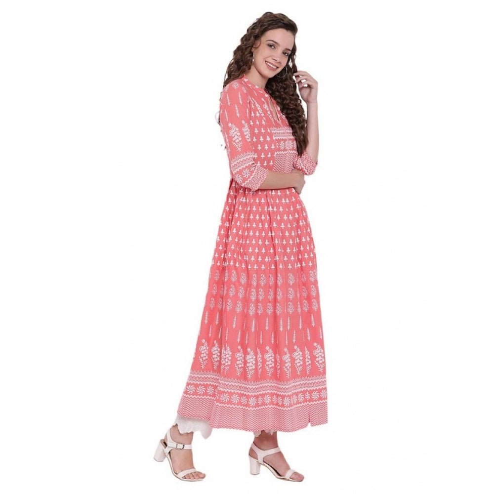 Women's Cotton Printed Regular Kurti (Peach, Cotton) - Image 2