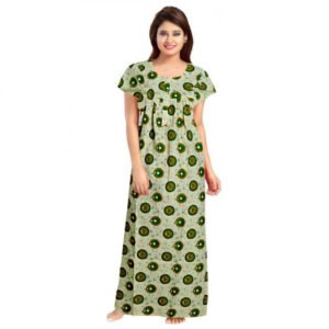 Cotton Printed Maxi Nighty (Green)