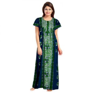 Cotton Printed Maxi Nighty (Green)