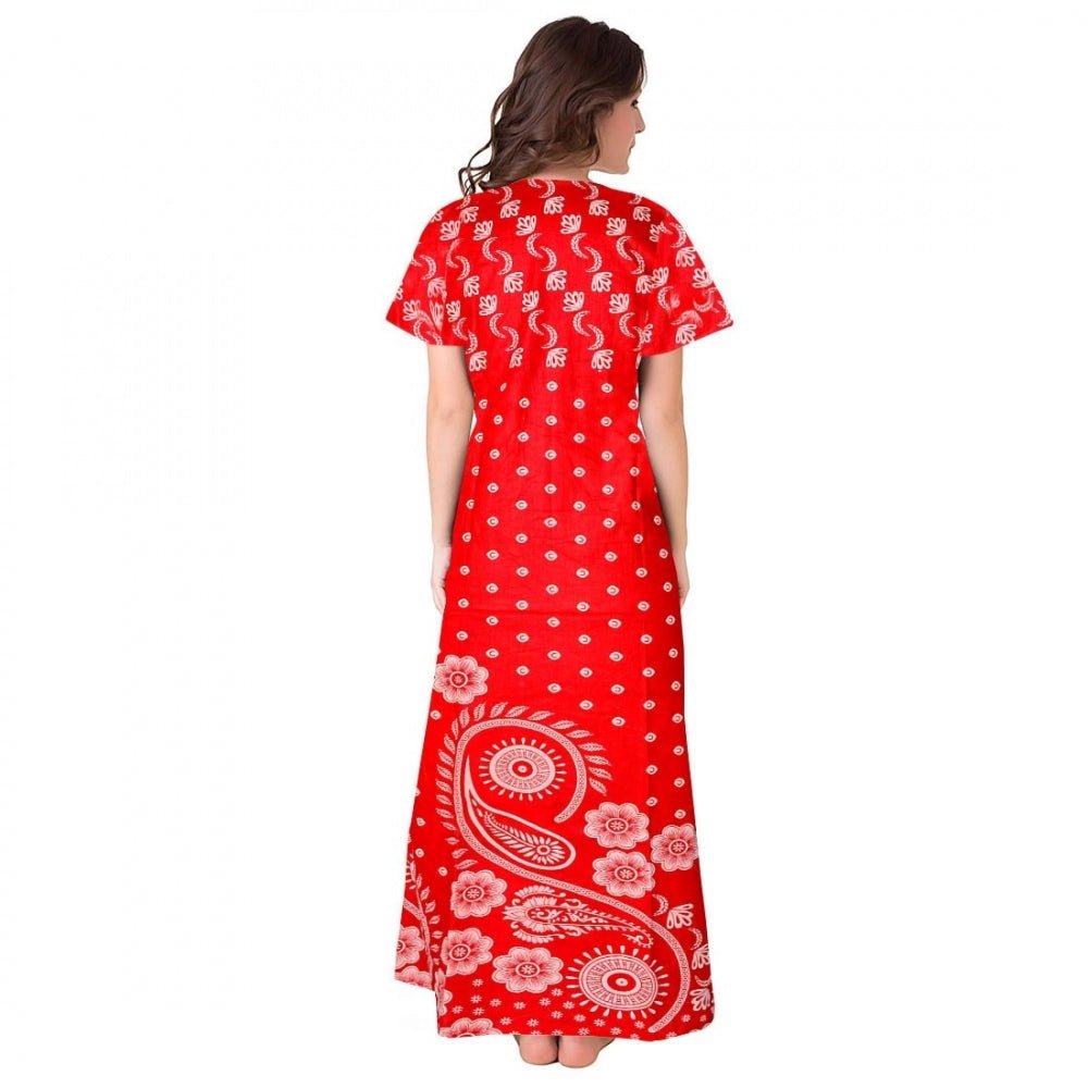 Cotton Printed Maxi Nighty (Red) - Image 2