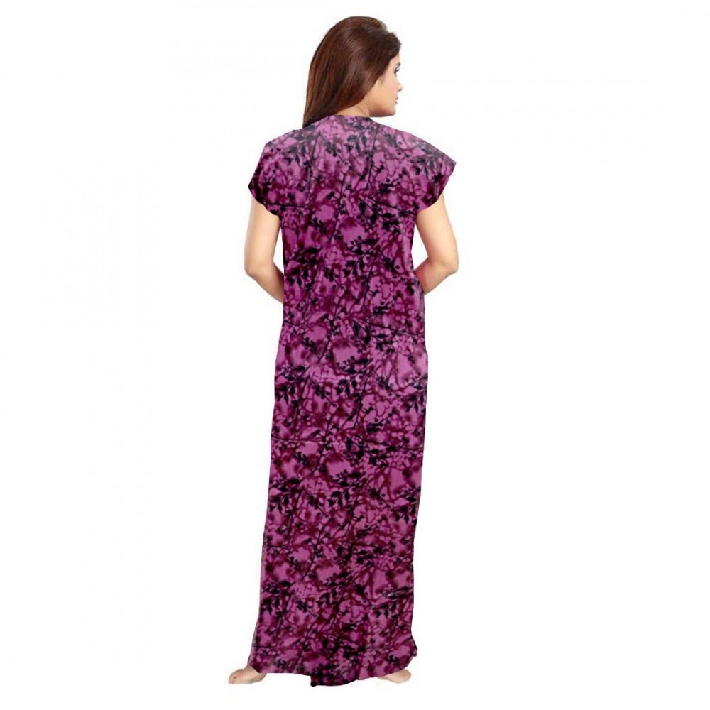 Cotton Printed Maxi Nighty (Wine) - Image 2