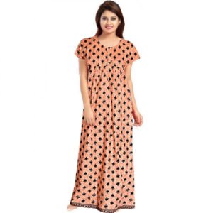 Cotton Printed Maxi Nighty (Peach)