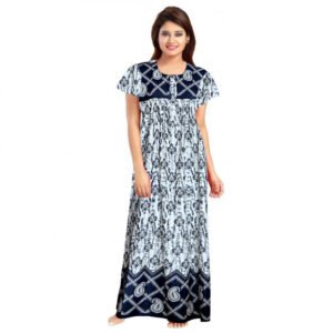 Cotton Printed Maxi Nighty (Navy Blue)