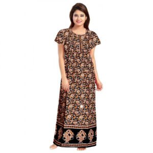 Cotton Printed Maxi Nighty (Brown)