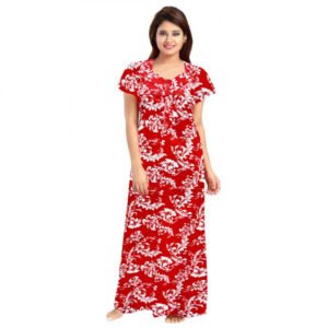 Cotton Printed Maxi Nighty (Red)