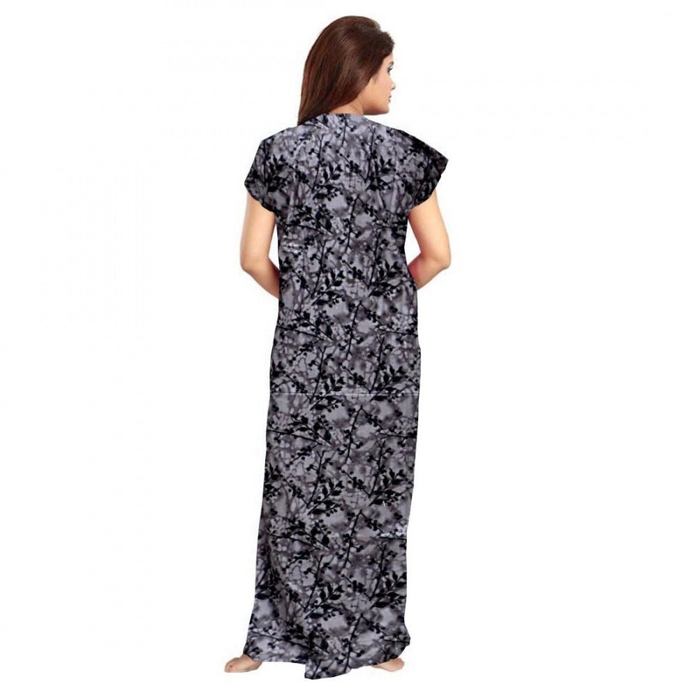 Cotton Printed Maxi Nighty (Grey) - Image 2