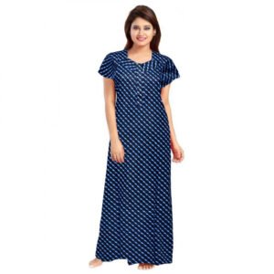 Cotton Printed Maxi Nighty (Blue)