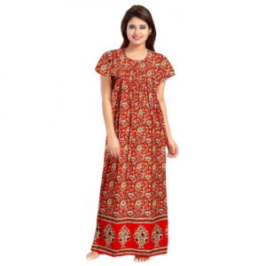 Cotton Printed Maxi Nighty (Red)