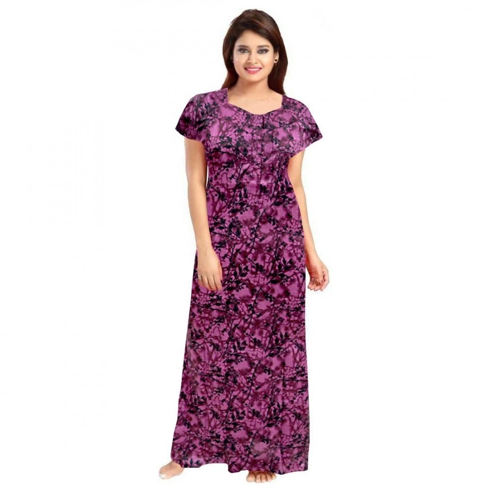 Cotton Printed Maxi Nighty (Wine)