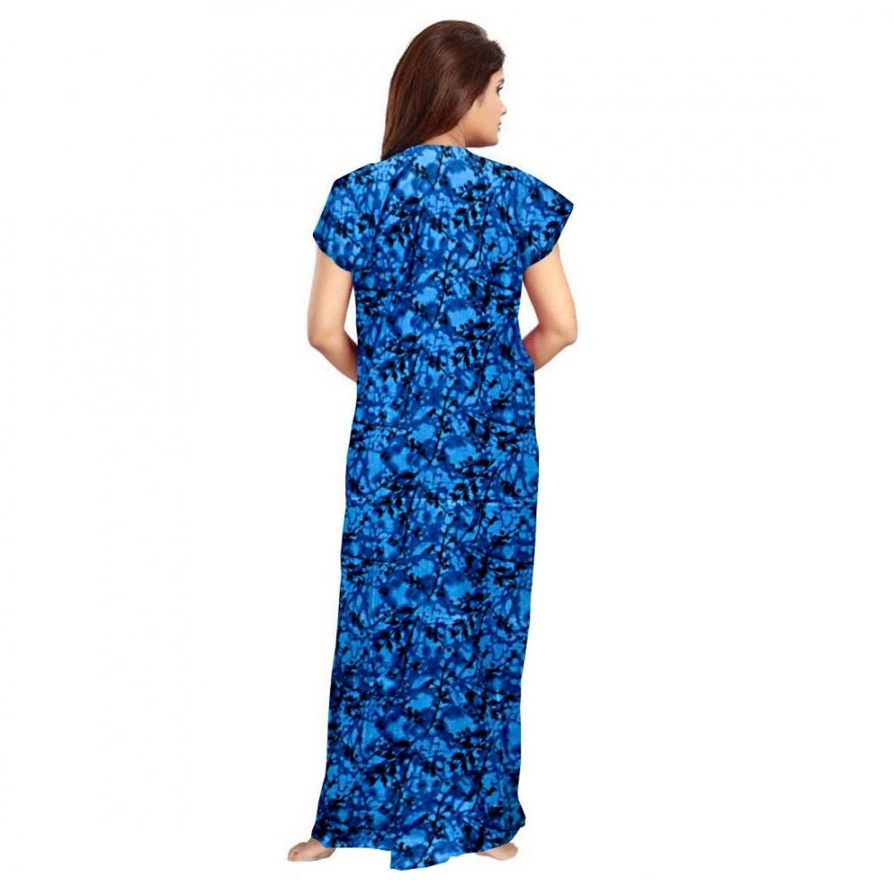 Cotton Printed Maxi Nighty (Blue) - Image 2