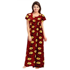 Cotton Printed Maxi Nighty (Maroon)