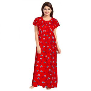 Cotton Printed Maxi Nighty (Red)