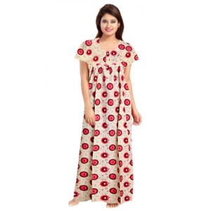 Cotton Printed Maxi Nighty (Red)