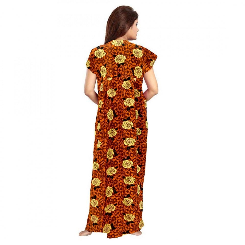 Cotton Printed Maxi Nighty (Mustard) - Image 2