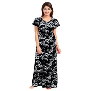 Cotton Printed Maxi Nighty (Black)