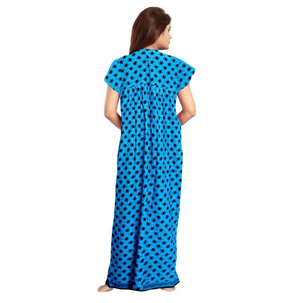 Cotton Printed Maxi Nighty (Aqua Blue) - Image 2