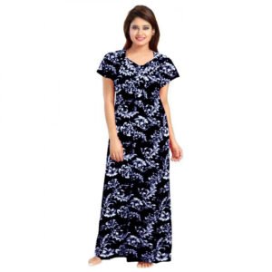 Cotton Printed Maxi Nighty (Blue)