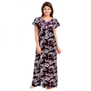 Cotton Printed Maxi Nighty (Wine)