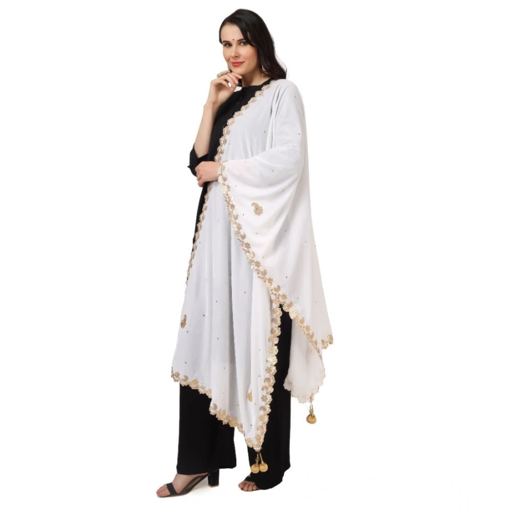 Women's Velvet Gotta Patti Dupatta (White, Length: 2.25 to 2.50 Mtr) - Image 2
