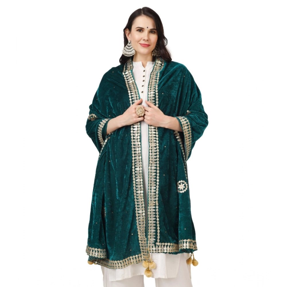 Women's Velvet Gotta Patti Dupatta (Dark Green, Length: 2.25 to 2.50 Mtr) - Image 4