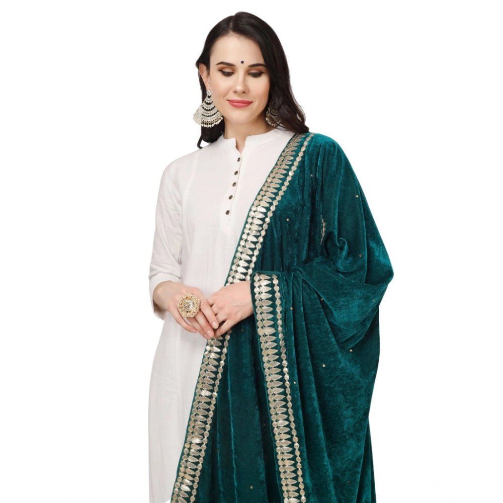 Women's Velvet Gotta Patti Dupatta (Dark Green, Length: 2.25 to 2.50 Mtr) - Image 3