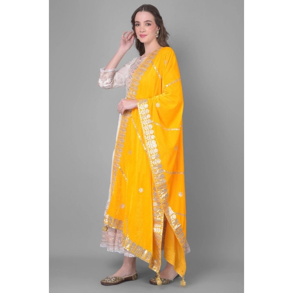 Women's Velvet Gotta Patti Dupatta (Yellow, Length: 2.25 to 2.50 Mtr) - Image 3