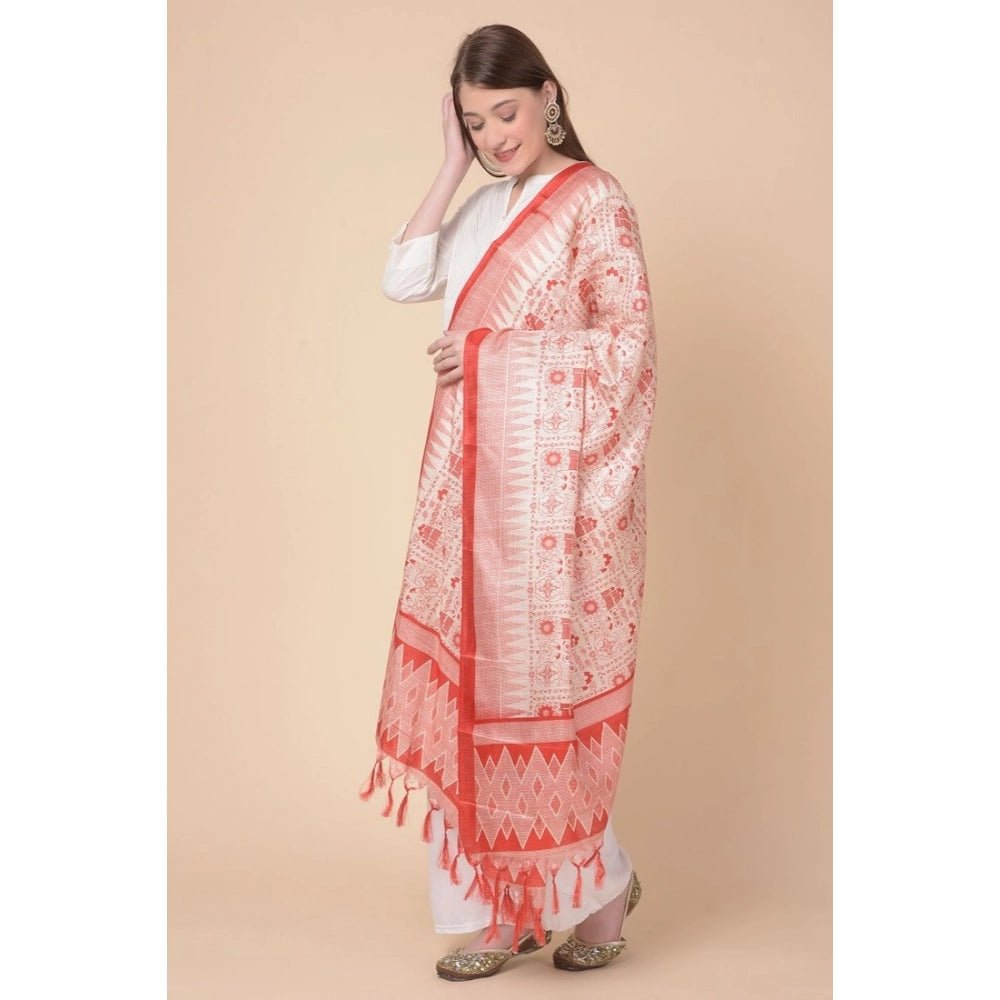 Women's Art Silk Printed Dupatta (Orange, Length: 2.25 to 2.50 Mtr) - Image 4