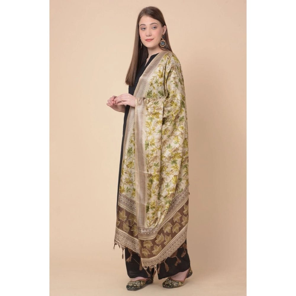 Women's Art Silk Printed Dupatta (Gold, Length: 2.25 to 2.50 Mtr) - Image 4