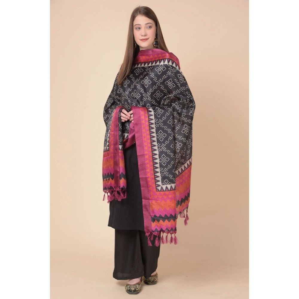 Women's Art Silk Printed Dupatta (Black, Length: 2.25 to 2.50 Mtr) - Image 4