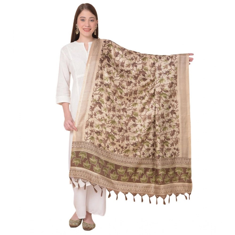 Women's Art Silk Printed Dupatta (Gold, Length: 2.25 to 2.50 Mtr)