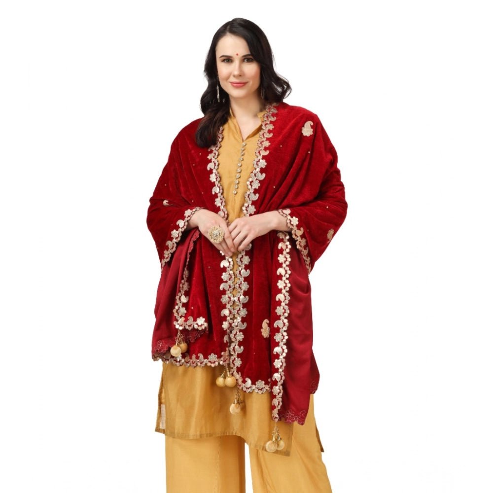 Women's Velvet Gotta Patti Dupatta (Maroon, Length: 2.25 to 2.50 Mtr) - Image 3
