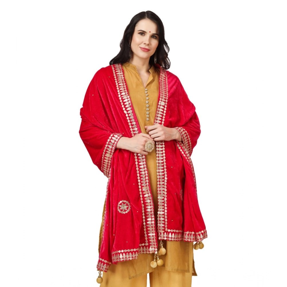 Women's Velvet Gotta Patti Dupatta (Pink, Length: 2.25 to 2.50 Mtr) - Image 4