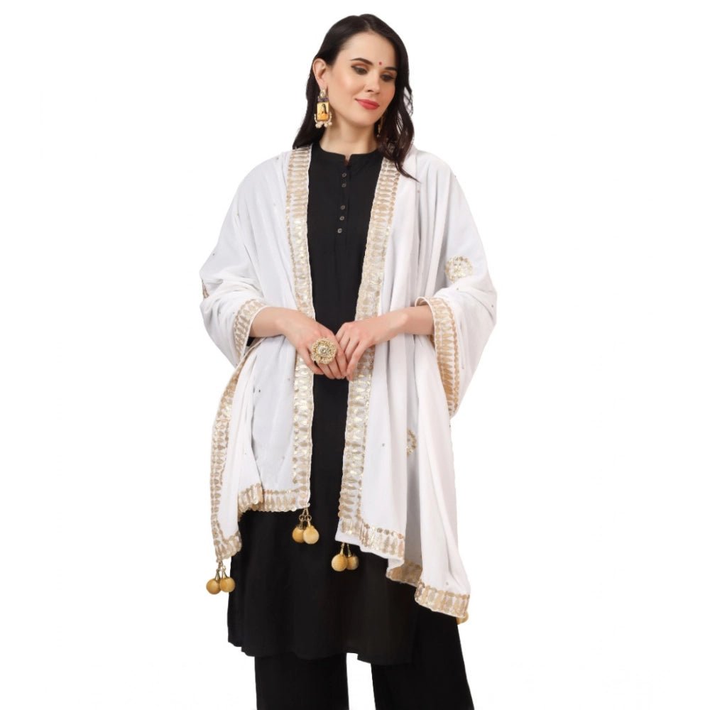 Women's Velvet Gotta Patti Dupatta (White, Length: 2.25 to 2.50 Mtr) - Image 4