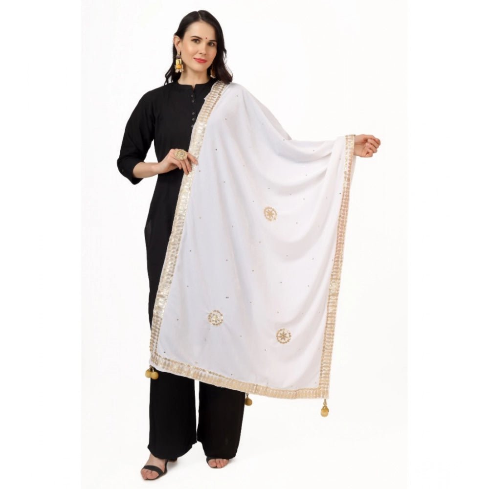 Women's Velvet Gotta Patti Dupatta (White, Length: 2.25 to 2.50 Mtr)