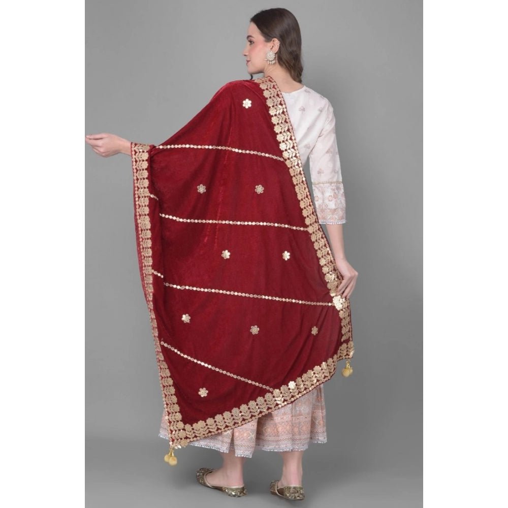 Women's Velvet Gotta Patti Dupatta (Maroon, Length: 2.25 to 2.50 Mtr) - Image 2
