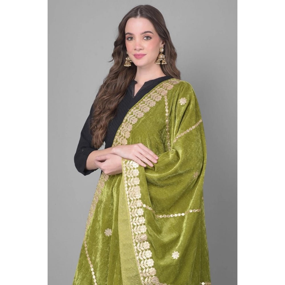 Women's Velvet Gotta Patti Dupatta (Olive, Length: 2.25 to 2.50 Mtr) - Image 3