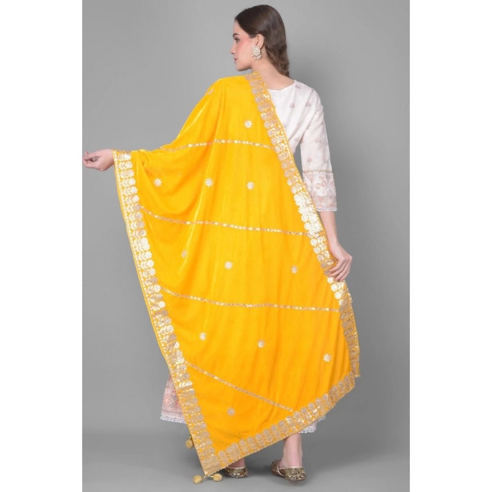 Women's Velvet Gotta Patti Dupatta (Yellow, Length: 2.25 to 2.50 Mtr) - Image 2