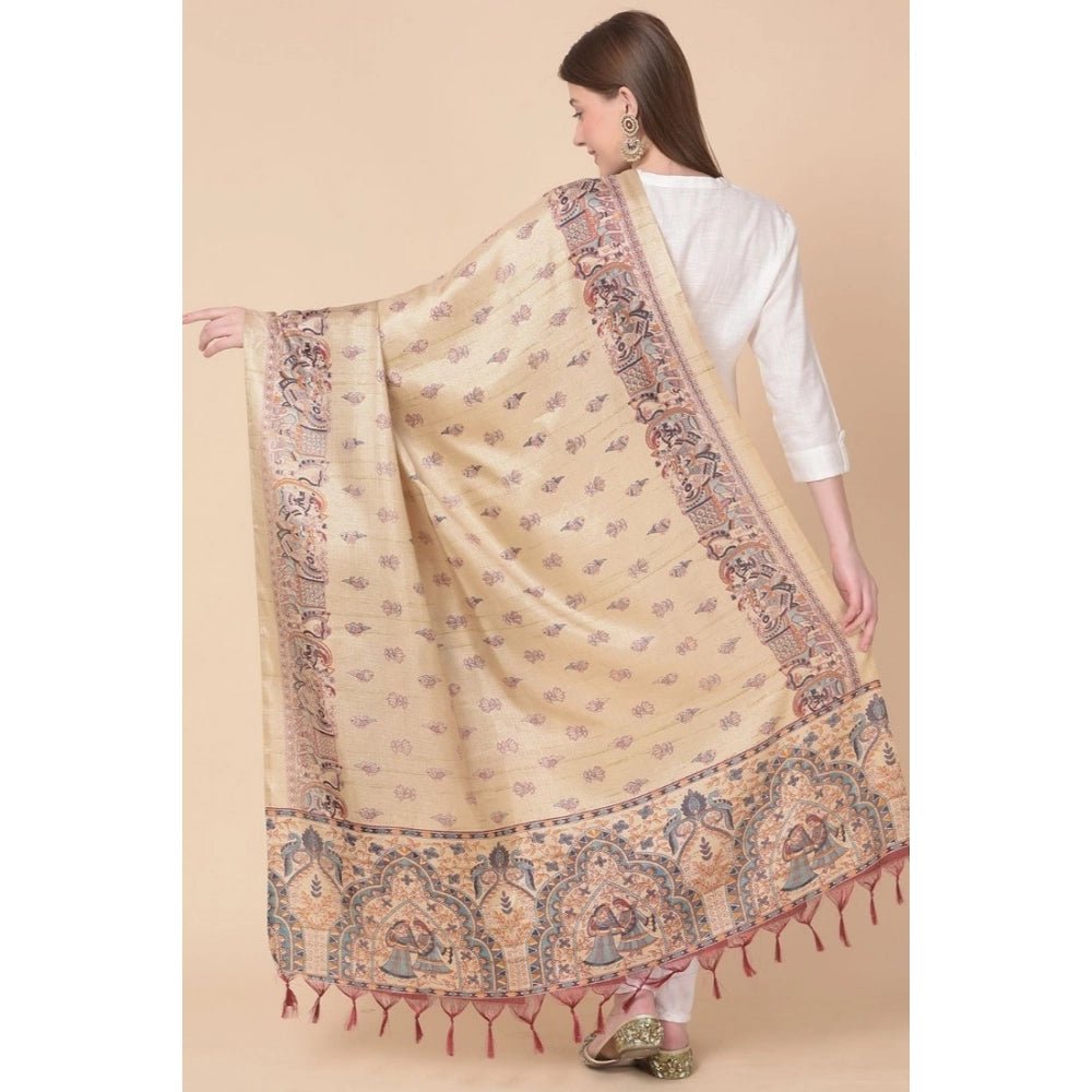 Women's Art Silk Printed Dupatta (Gold, Length: 2.25 to 2.50 Mtr) - Image 2