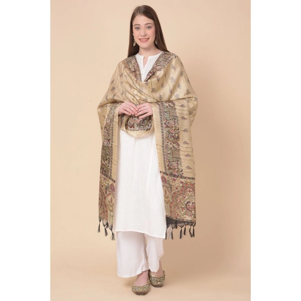 Women's Art Silk Printed Dupatta (Gold, Length: 2.25 to 2.50 Mtr) - Image 3